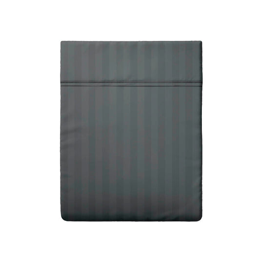 Drap plat satin de coton rayure tissé dobby - Gris foncé