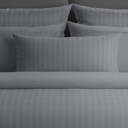 Drap plat satin de coton rayure tissé dobby - Gris foncé