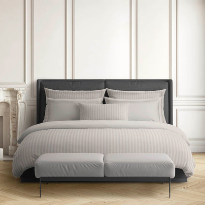 Drap plat satin de coton rayure tissé dobby - Taupe