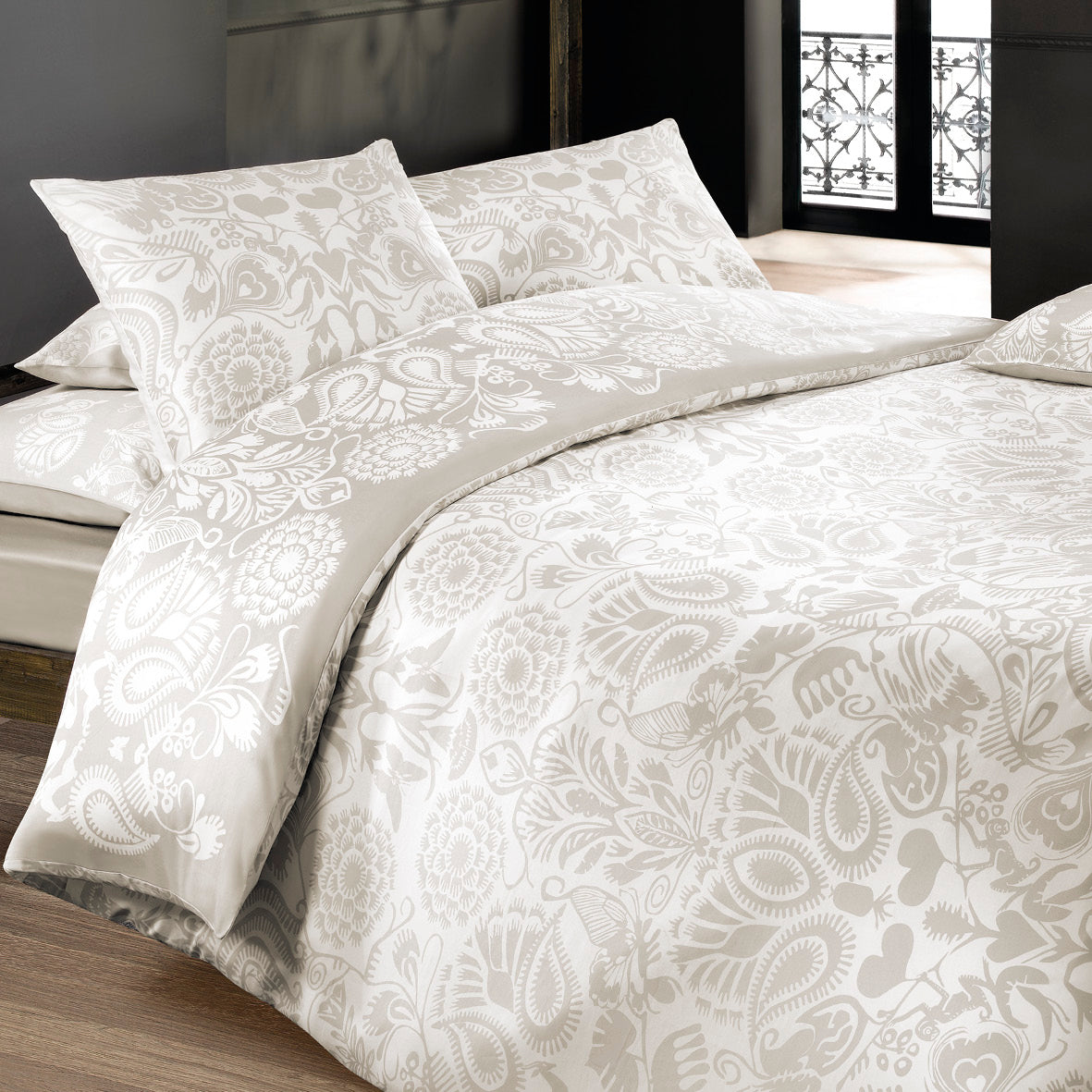 Pillowcase cotton satin - Love stories Taupe