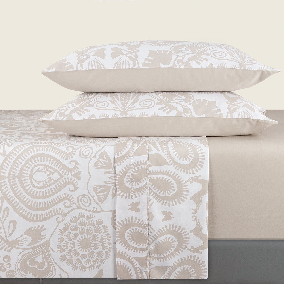 Sheet set cotton satin - Love stories Taupe