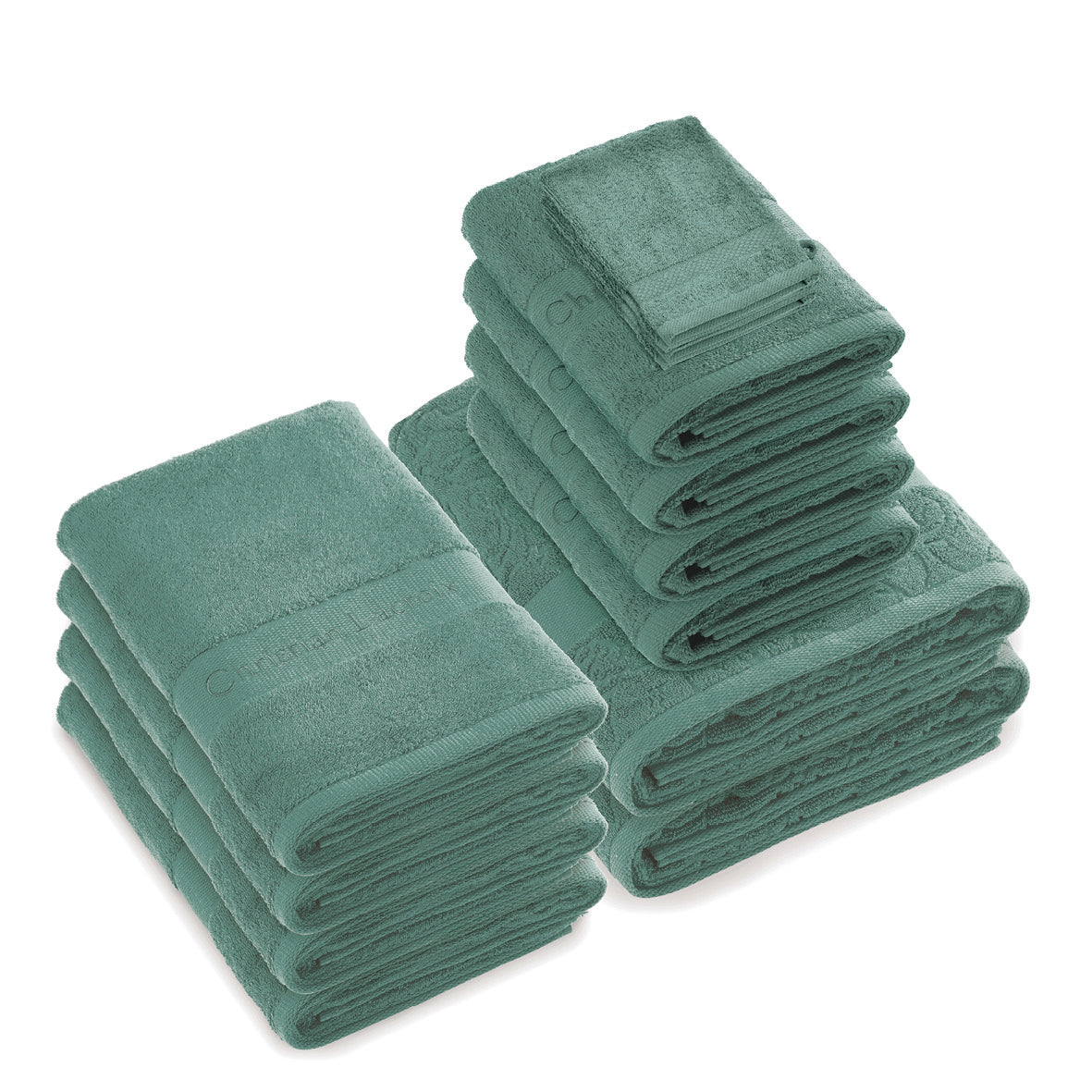 Complete bath linen set combed cotton - Azur - 14 pieces Bottle green