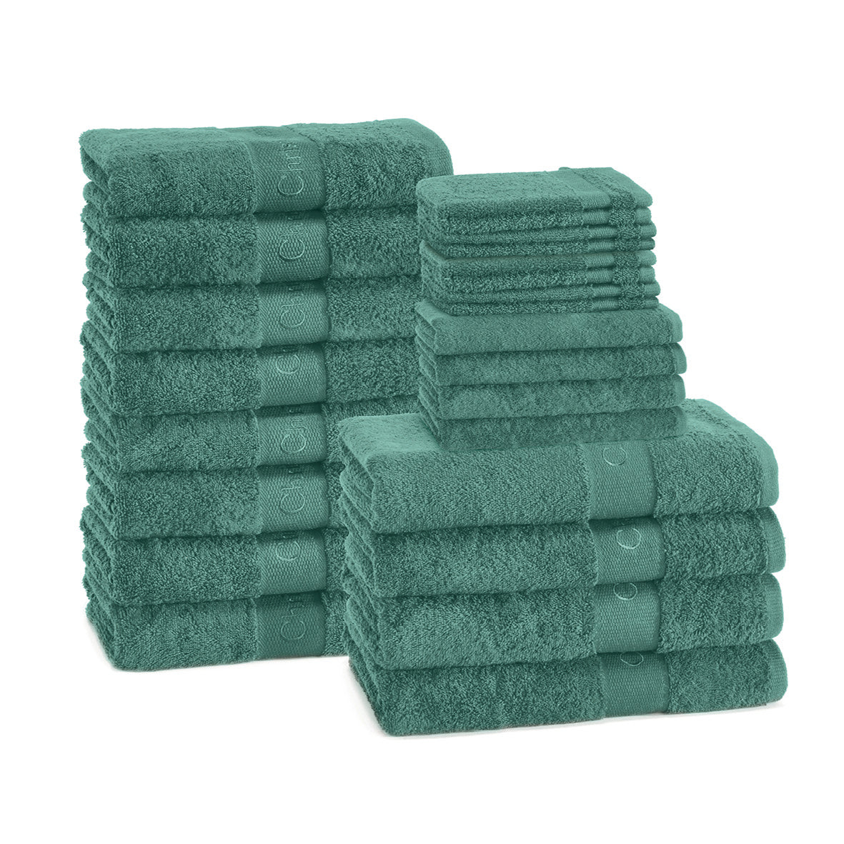 Complete bath linen set combed cotton - Azur - 24 pieces Bottle green