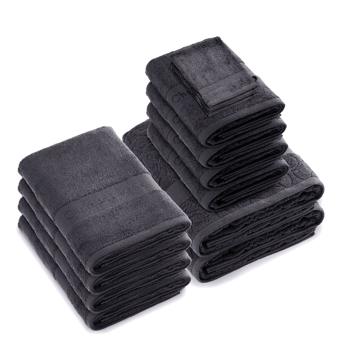 Complete bath linen set combed cotton - Azur - 14 pieces Dark grey