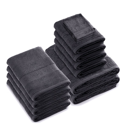 Complete bath linen set combed cotton - Azur - 14 pieces Dark grey