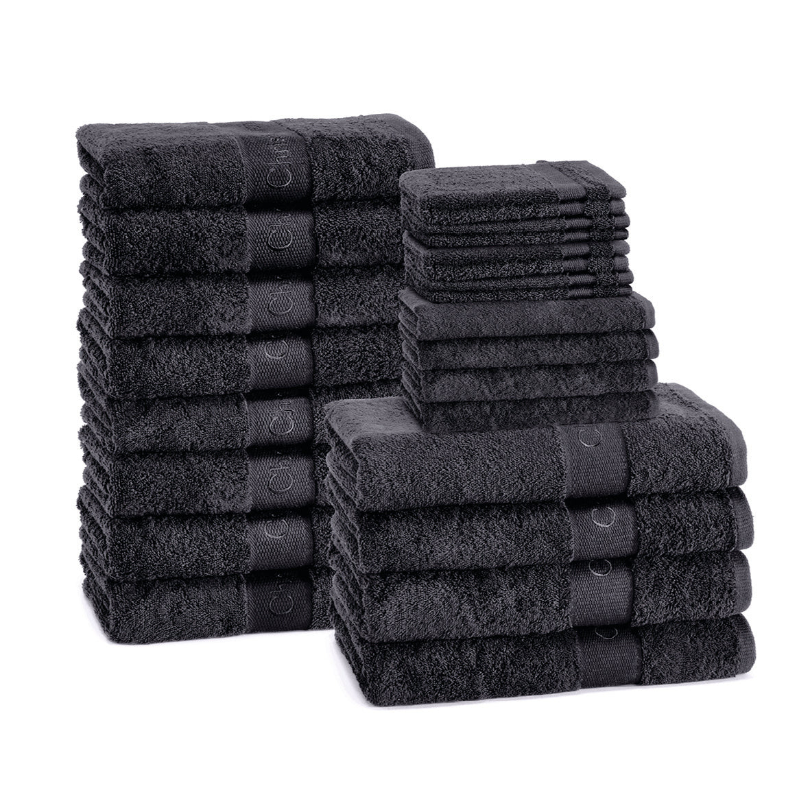 Complete bath linen set combed cotton - Azur - 24 pieces Dark grey