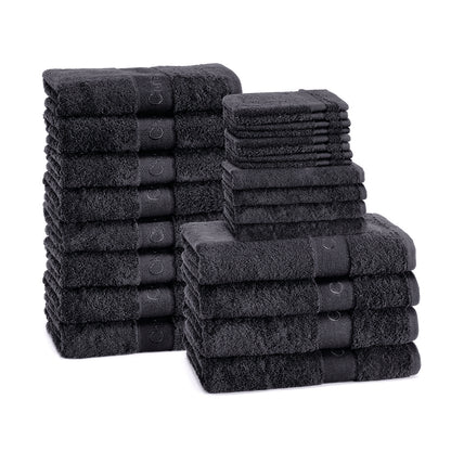 Complete bath linen set combed cotton - Azur - 24 pieces Dark grey