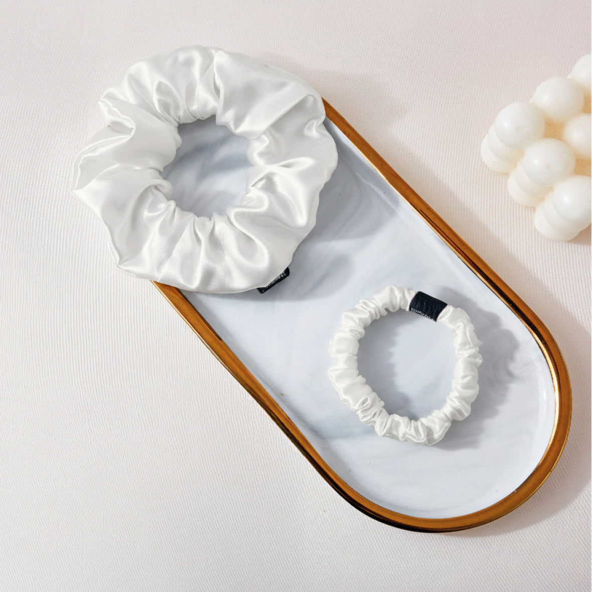 Skinny scrunchy silk Althéa White - D 6 cm