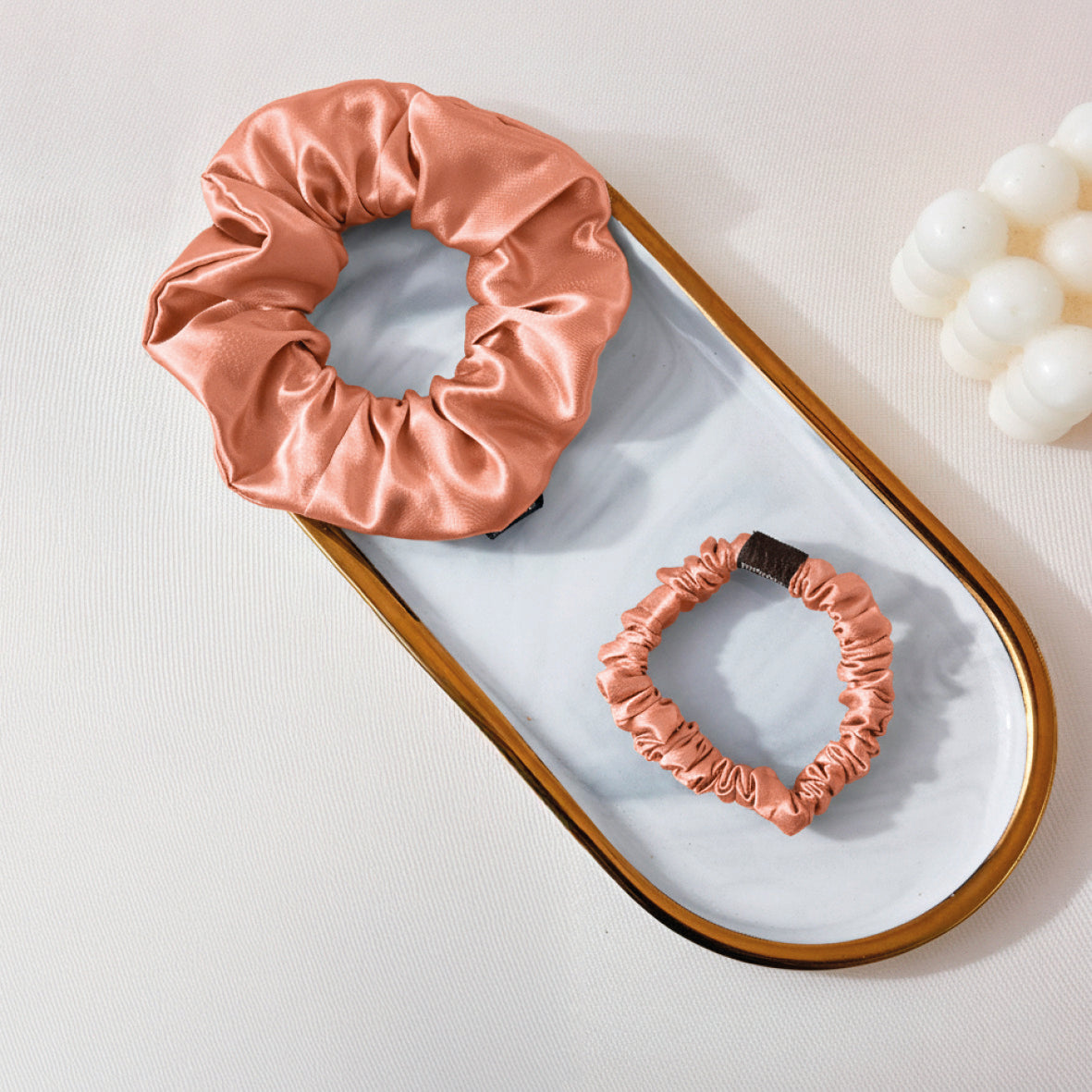 Large scrunchy silk Ondine Rose gold - D 11 cm