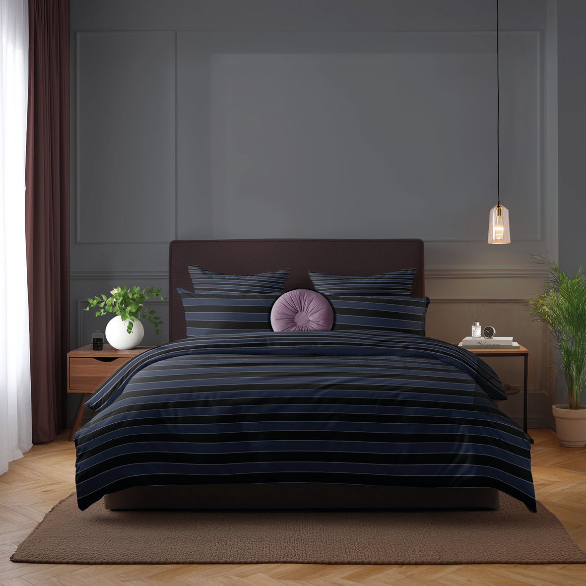 Duvet cover + pillowcase cotton satin - Eclipse Dark blue