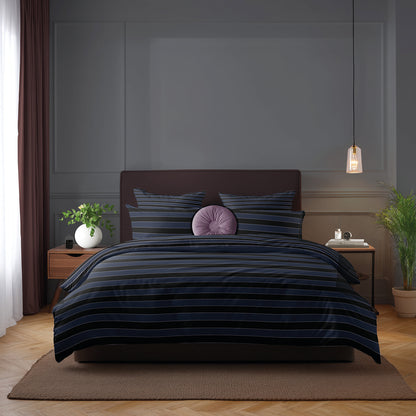 Duvet cover + pillowcase cotton satin - Eclipse Dark blue