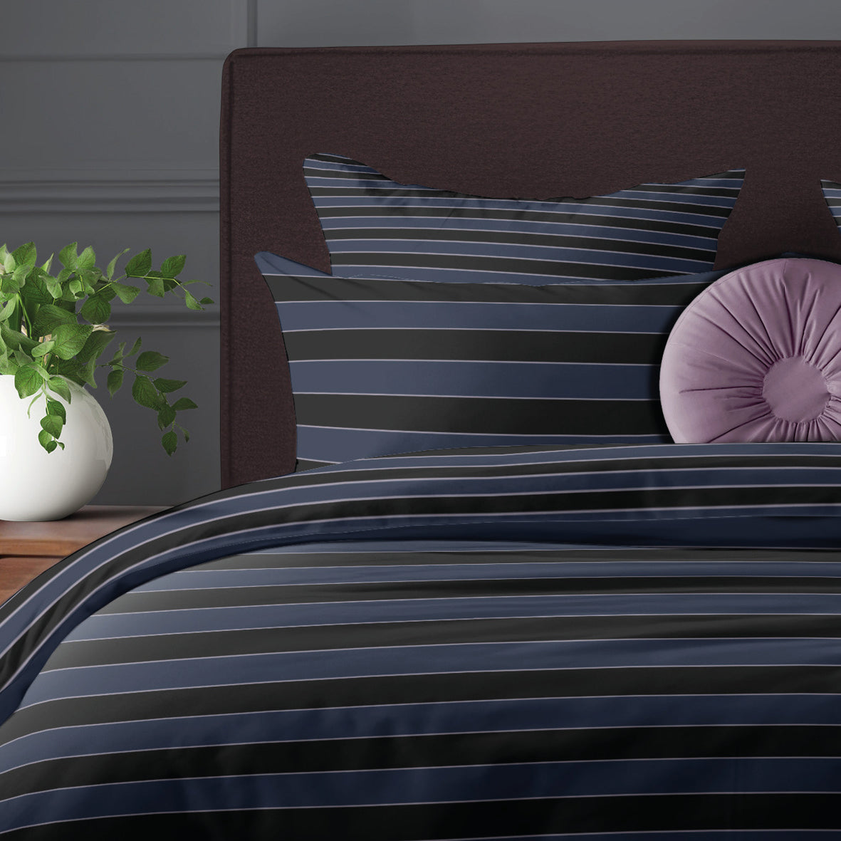 Pillowcase cotton satin - Panorama Dark blue