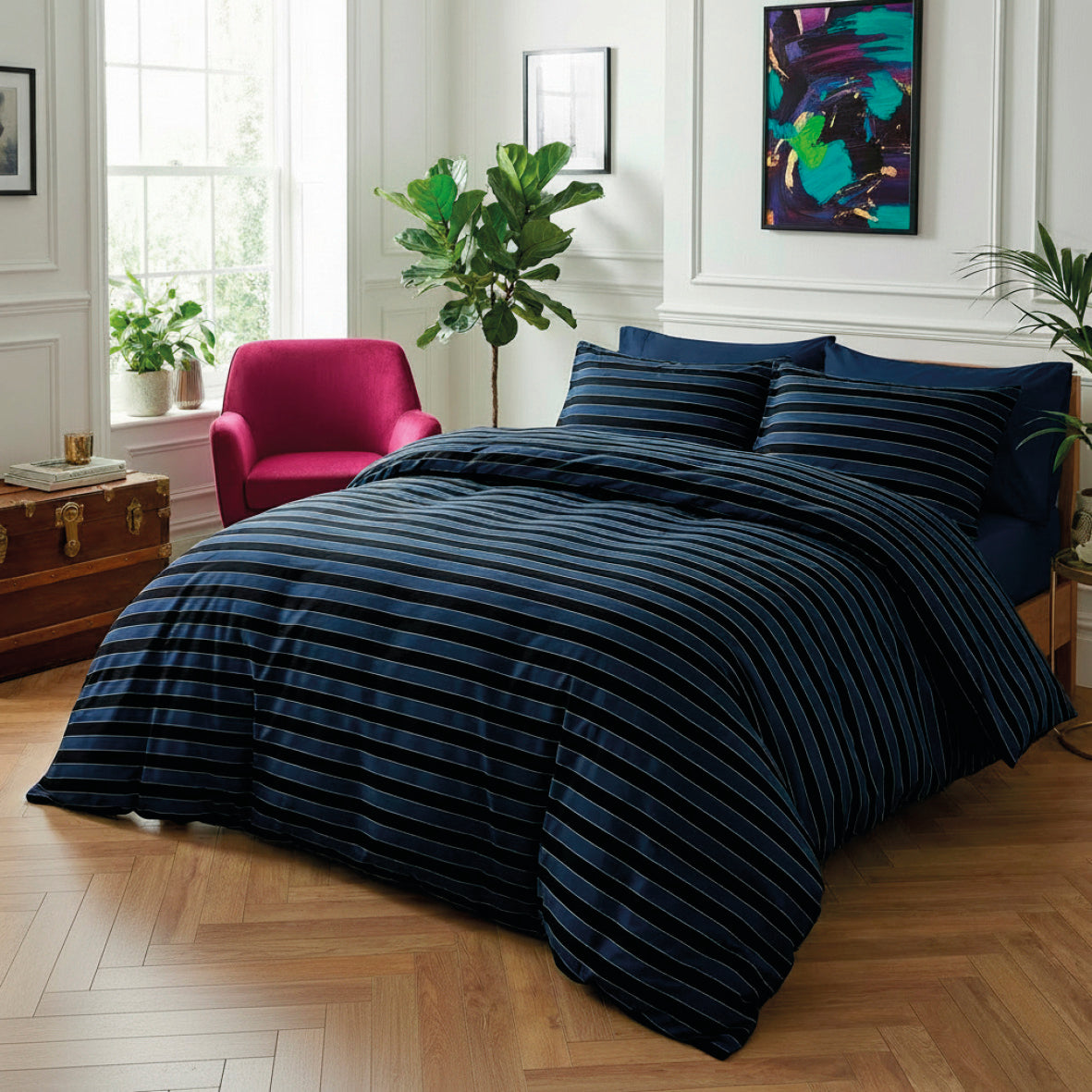 Bedspread cotton satin Eclipse Dark blue - 220 x 250 cm