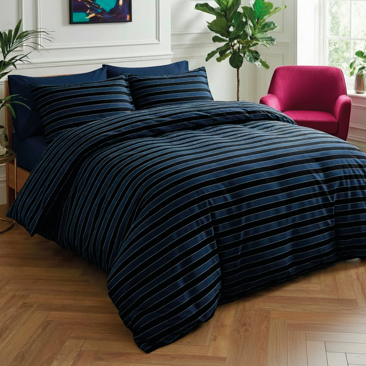 Quilt with tassels cotton satin Eclipse Dark blue - 140 x 200 cm
