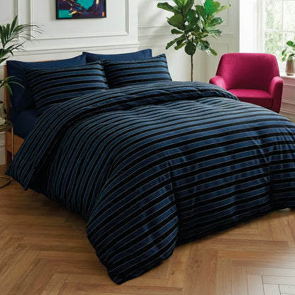 Quilt with tassels cotton satin Eclipse Dark blue - 140 x 200 cm
