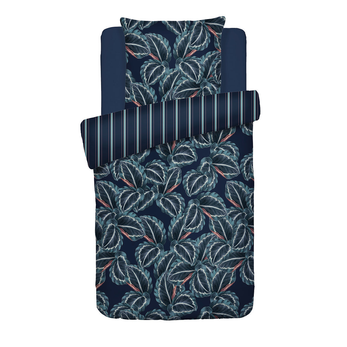 Duvet cover + pillowcase cotton satin - Calathea Dark blue