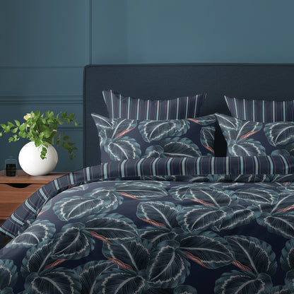 Duvet cover + pillowcase cotton satin - Calathea Dark blue
