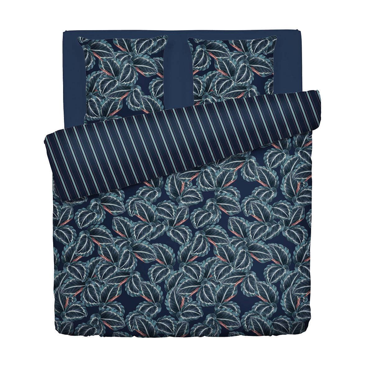 Duvet cover + pillowcase cotton satin - Calathea Dark blue