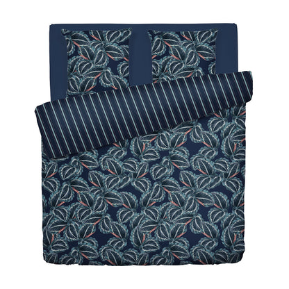 Duvet cover + pillowcase cotton satin - Calathea Dark blue