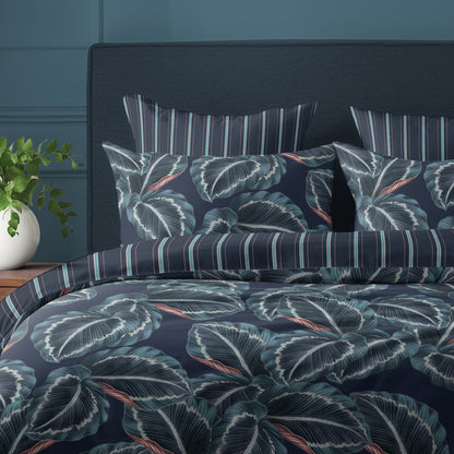 Pillowcase cotton satin - Calathea Dark blue