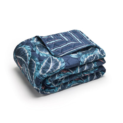 Bedspread cotton satin Calathea Dark blue - 220 x 250 cm