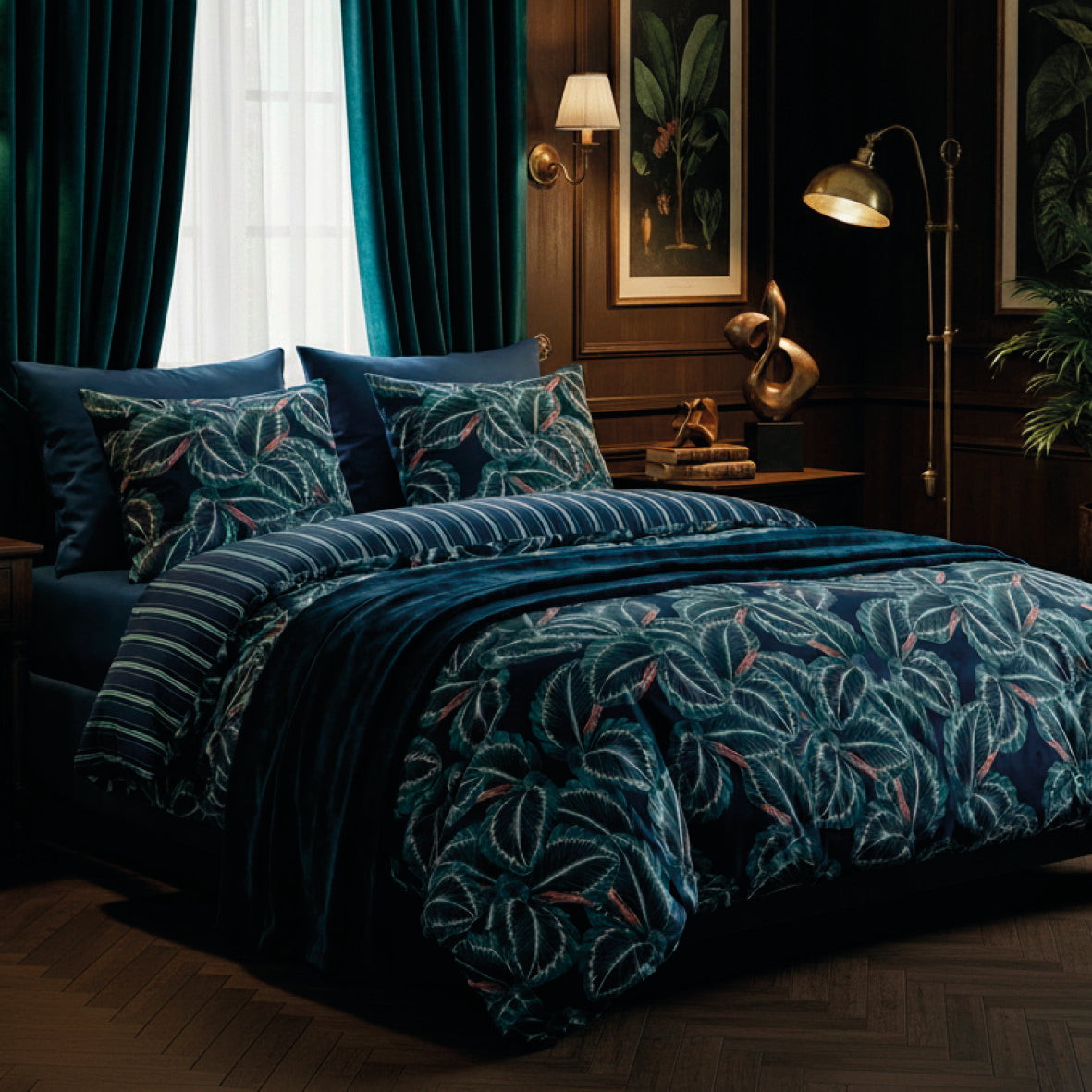 Bedspread cotton satin Calathea Dark blue - 220 x 250 cm