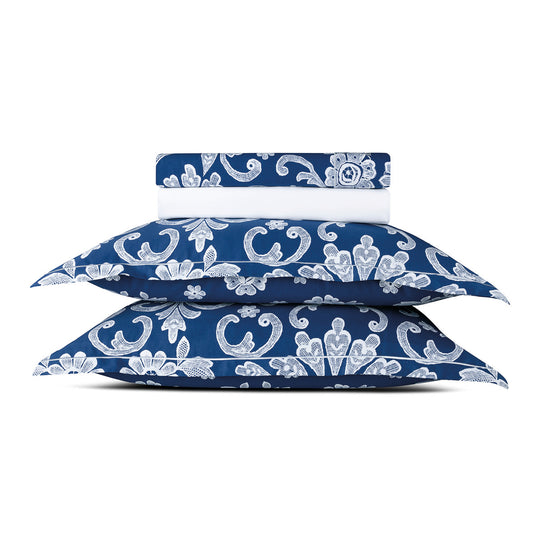 Ensemble de draps satin de coton - Passementerie Bleu