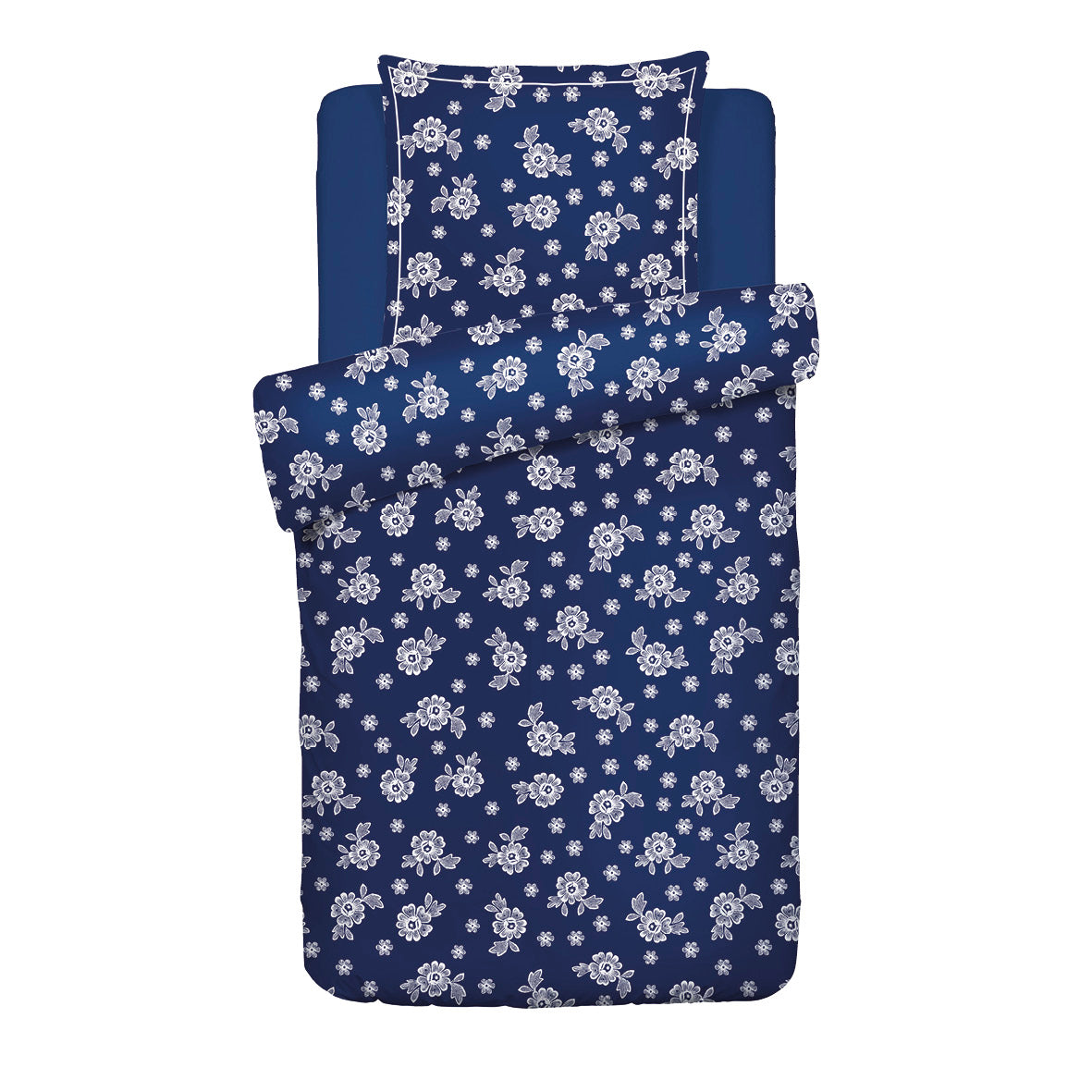 Duvet cover + pillowcase cotton satin - Blossom Dark blue