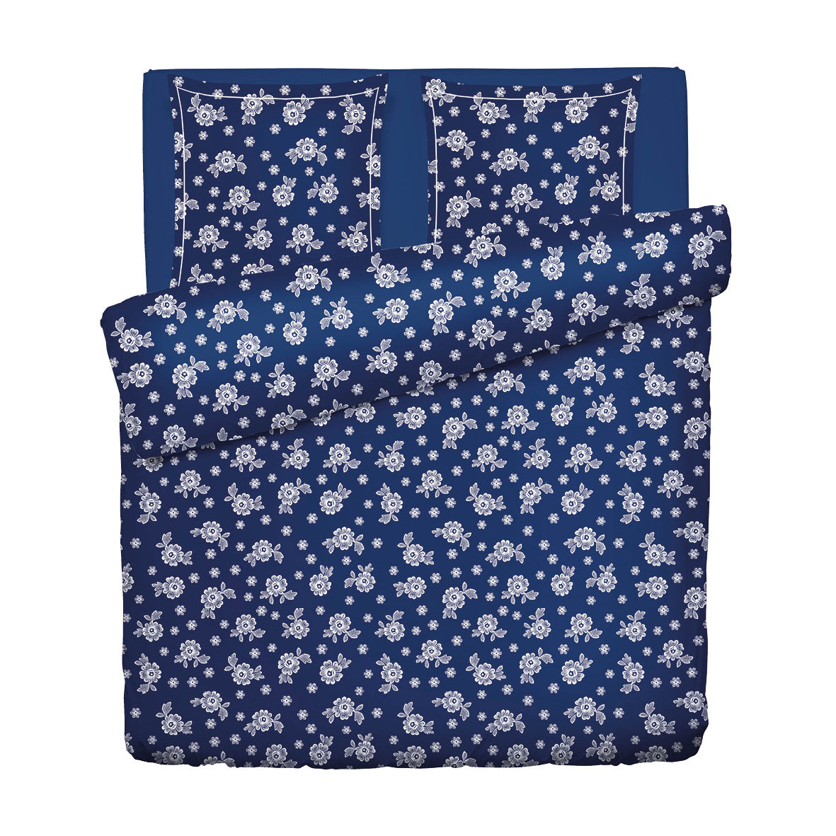 Duvet cover + pillowcase cotton satin - Blossom Dark blue