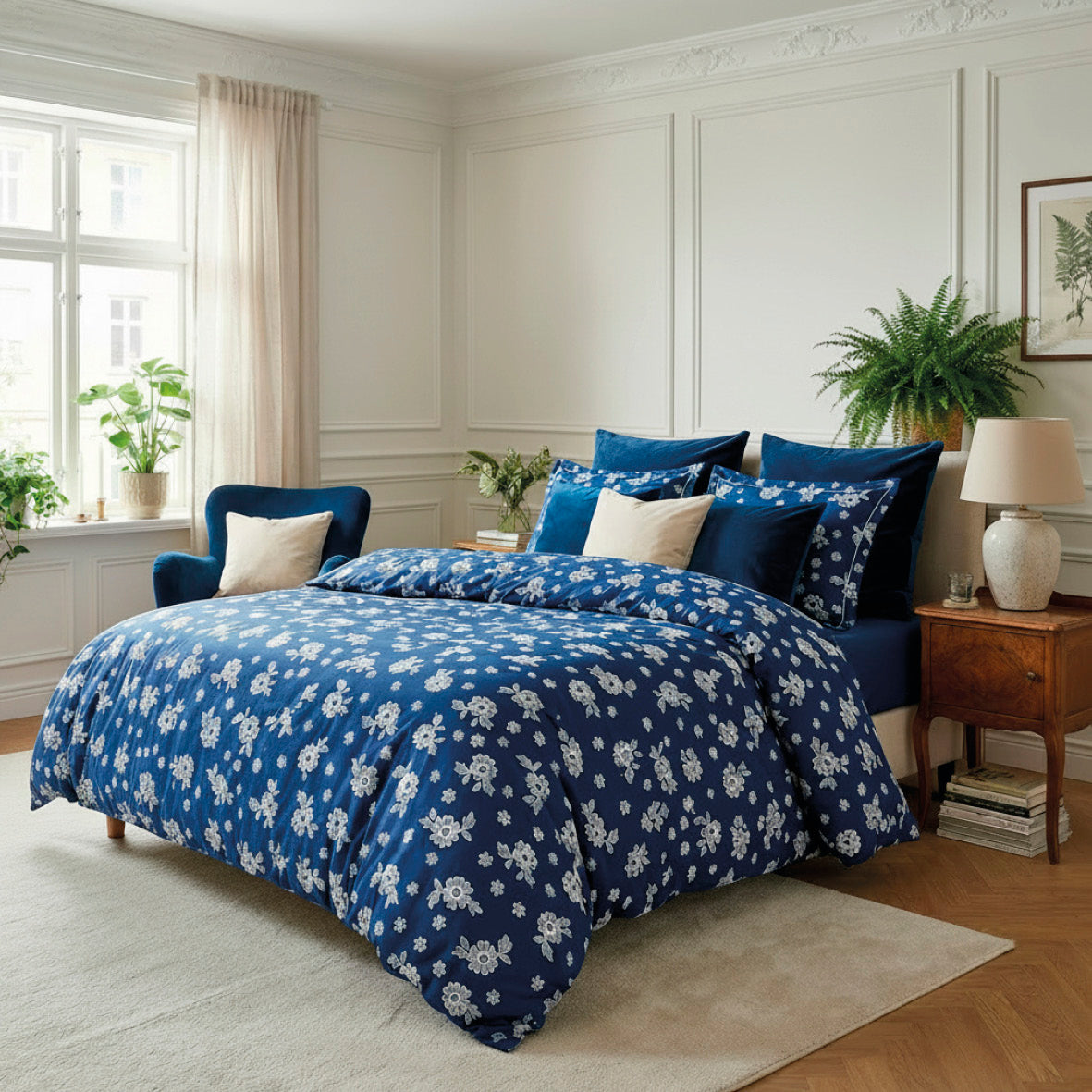 Pillowcase cotton satin - Blossom Dark blue