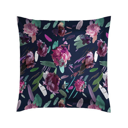 Pillowcase cotton satin - Arty flowers Dark blue