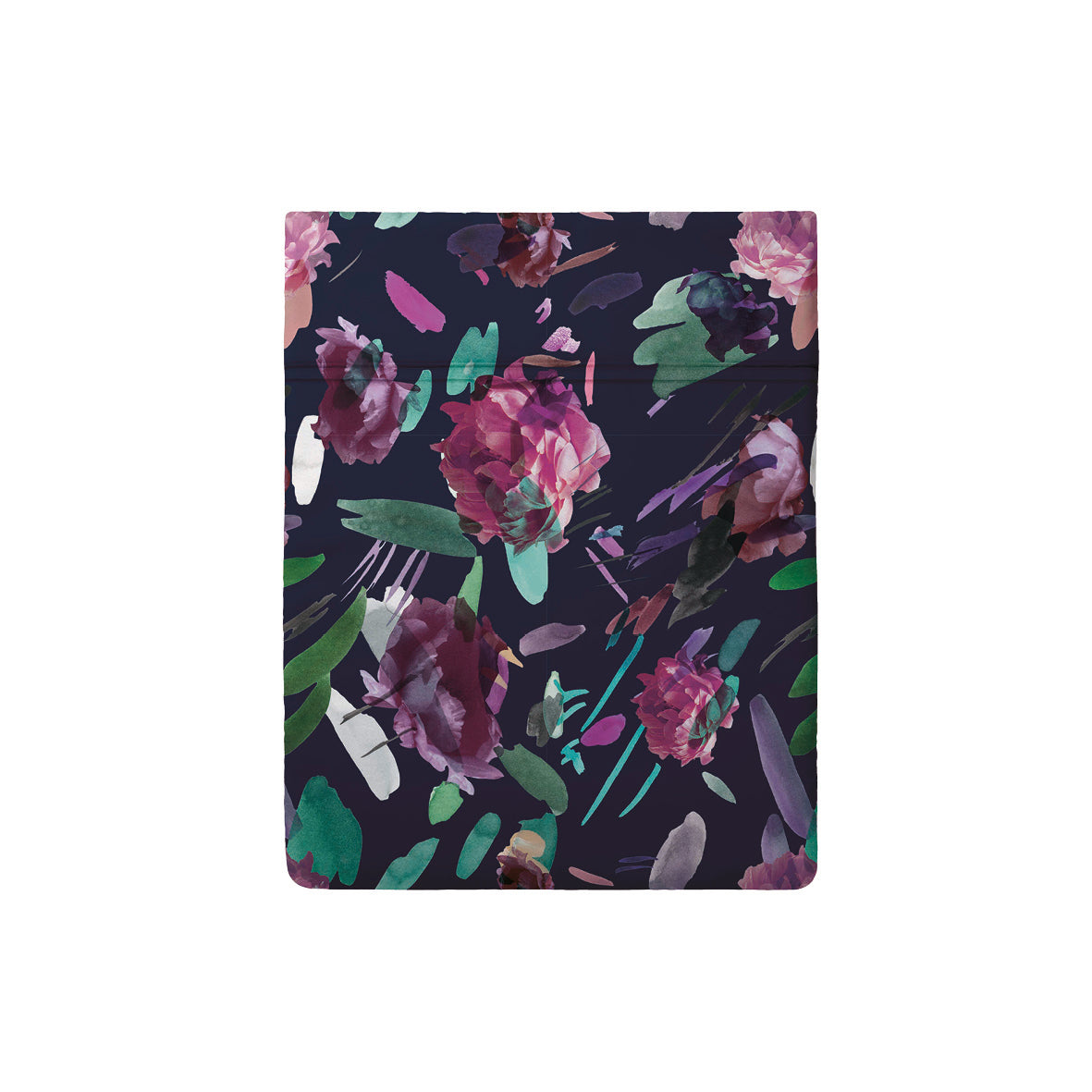 Flat sheet cotton satin - Arty flowers Dark blue
