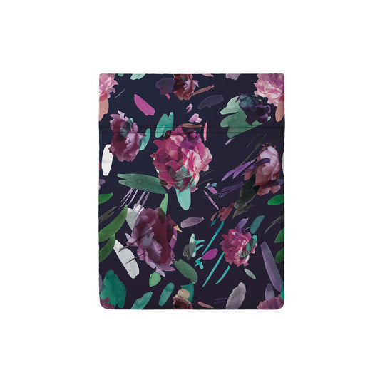 Flat sheet cotton satin - Arty flowers Dark blue