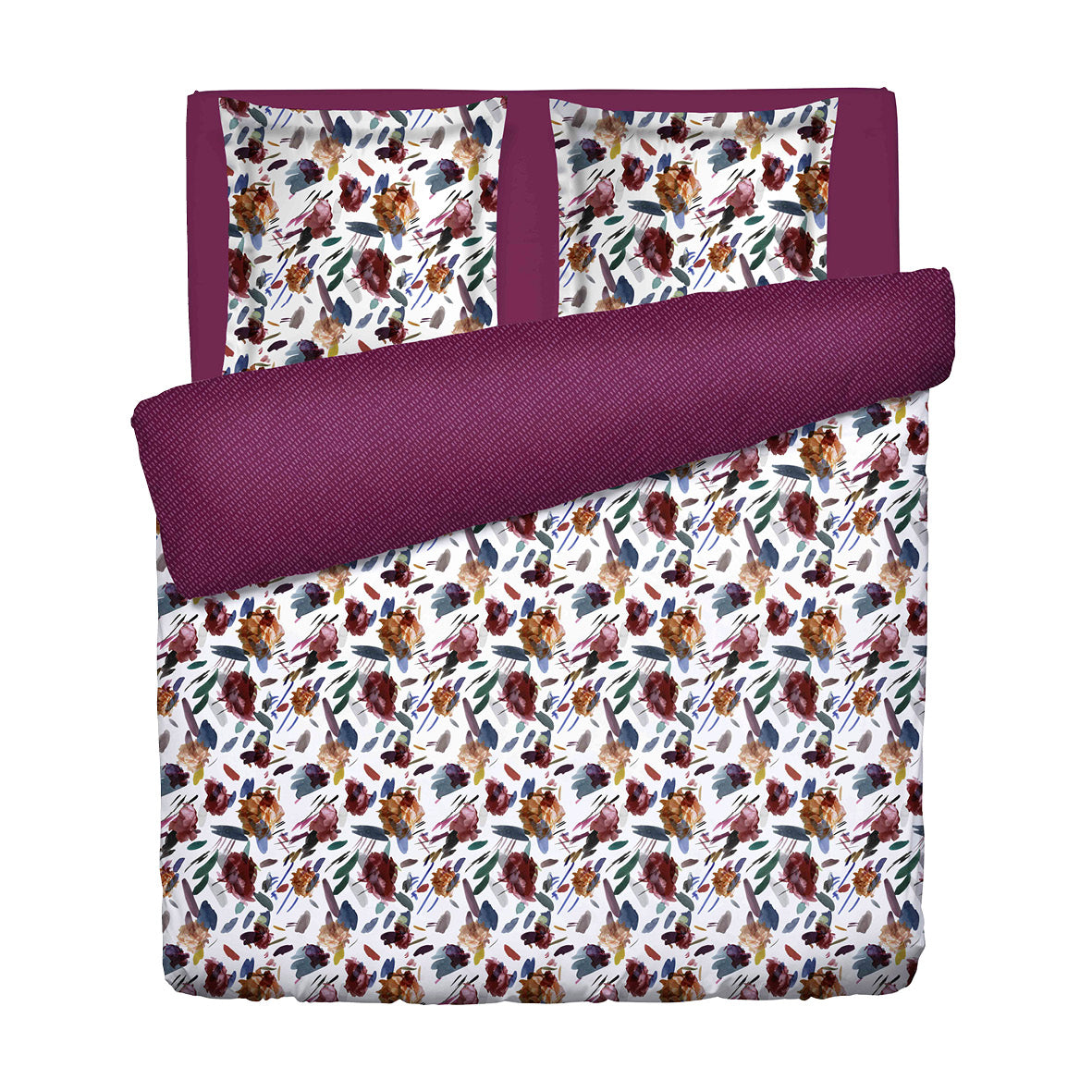 Duvet cover + pillowcase cotton satin - Arty flowers White