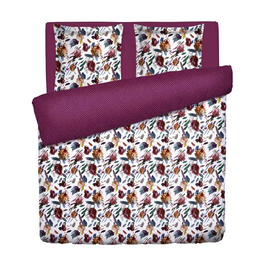 Duvet cover + pillowcase cotton satin - Arty flowers White
