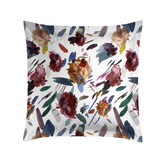 Pillowcase cotton satin - Arty flowers White