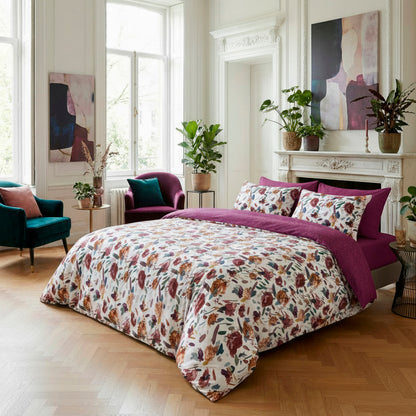 Flat sheet cotton satin - Arty flowers White