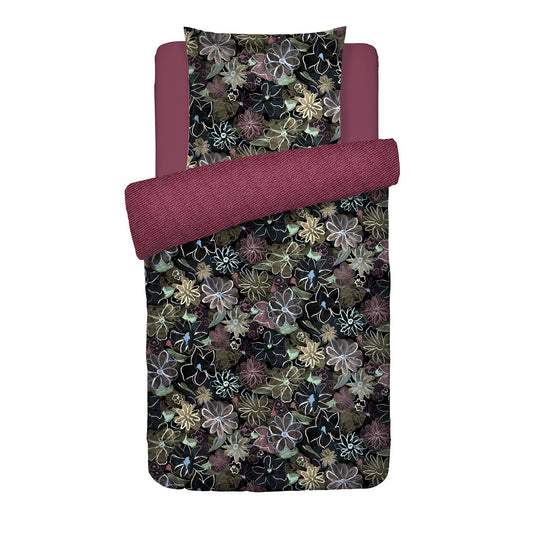 Duvet cover + pillowcase cotton satin - Fleurs pastel Black