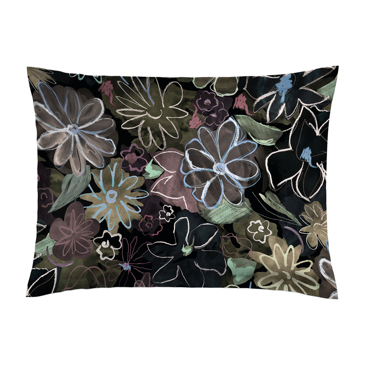 Pillowcase cotton satin - Pollen / Fleurs pastel Burgundy