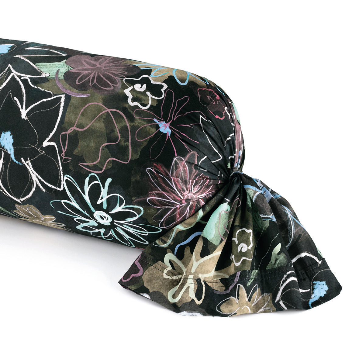 Pillowcase cotton satin - Fleurs pastel Black