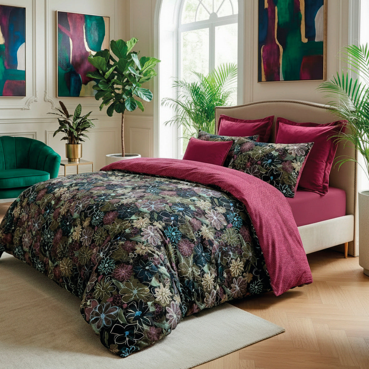 Fitted sheet cotton satin - Pollen Burgundy