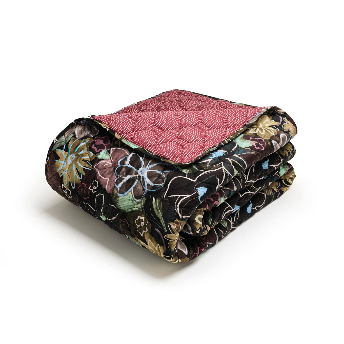 Bedspread cotton satin Fleurs pastel Black - 220 x 250 cm