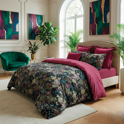 Bedspread cotton satin Fleurs pastel Black - 220 x 250 cm