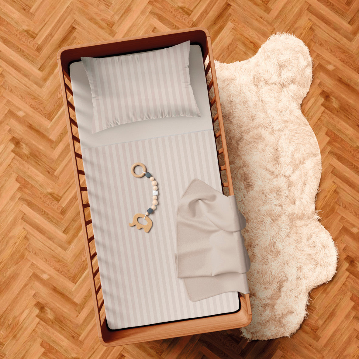 Duvet cover baby + pillowcase cotton satin Jacquard woven - Dobby Stripe Taupe