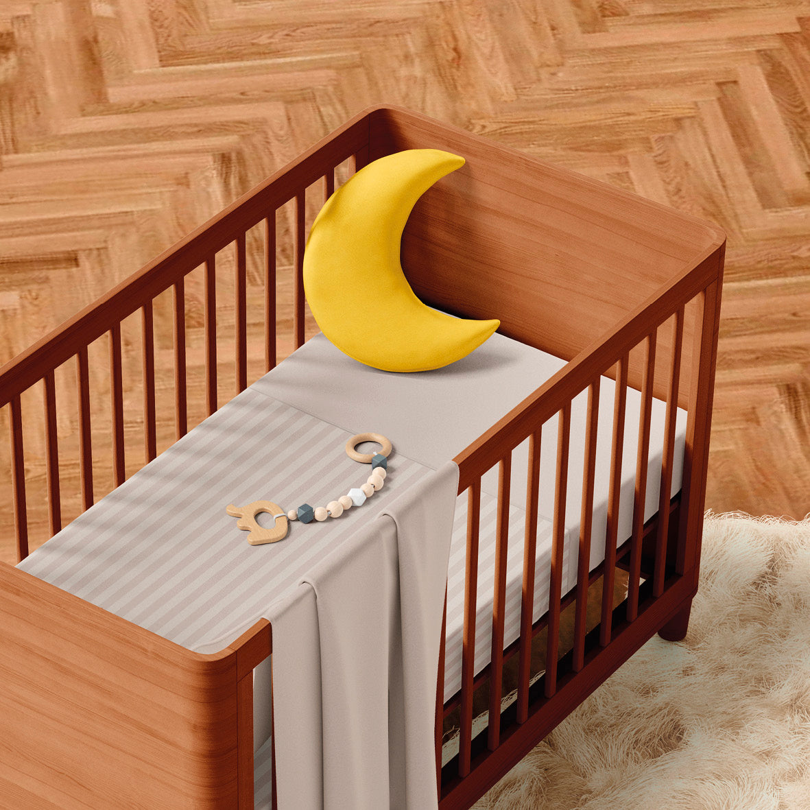 Duvet cover + pillowcase baby in cotton satin - Jacquard woven - Dobby stripe taupe