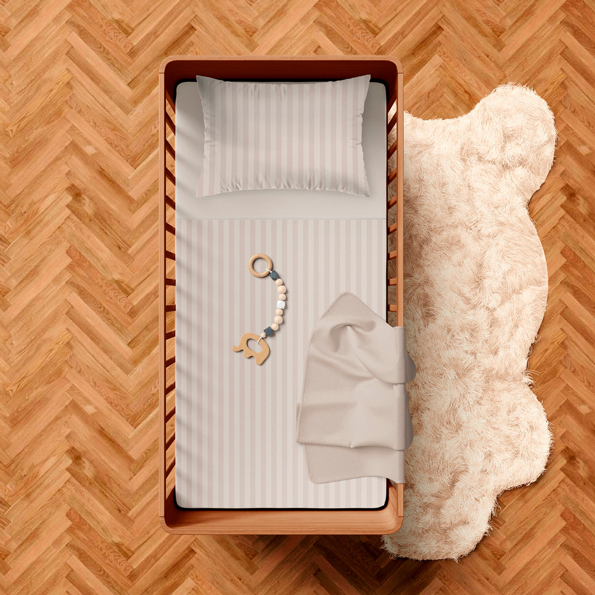 Duvet cover + pillowcase baby in cotton satin - Jacquard woven - Dobby stripe taupe