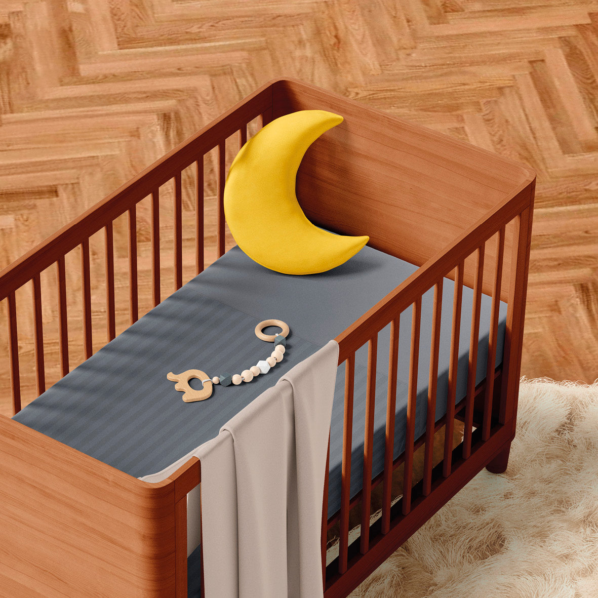 Duvet cover + pillowcase baby in cotton satin - Jacquard woven - Dobby stripe dark grey