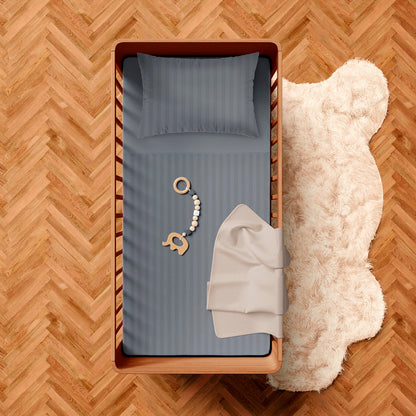 Duvet cover + pillowcase baby in cotton satin - Jacquard woven - Dobby stripe dark grey