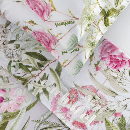 Set of sheets : fitted sheet, flat sheet, pillowcase(s) in cotton satin - Jardin de roses Thyme Green