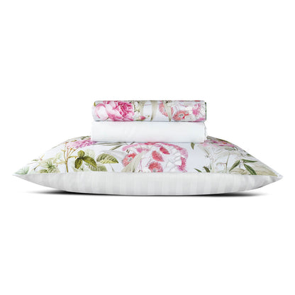 Set of sheets : fitted sheet, flat sheet, pillowcase(s) in cotton satin - Jardin de roses Thyme Green Drap plat : 150 x 290 cm Drap-housse : 80 90 cm x 190 200 cm